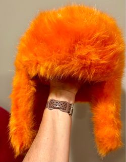 Orange Faux Fur Trapper hat- Halloween Hat