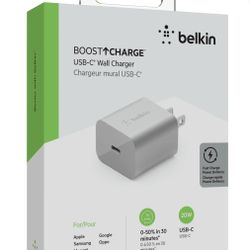 Belkin 20W USB C Wall Fast Charger - for iPhone, Samsung Galaxy, iPad, AirPods & More - Silver