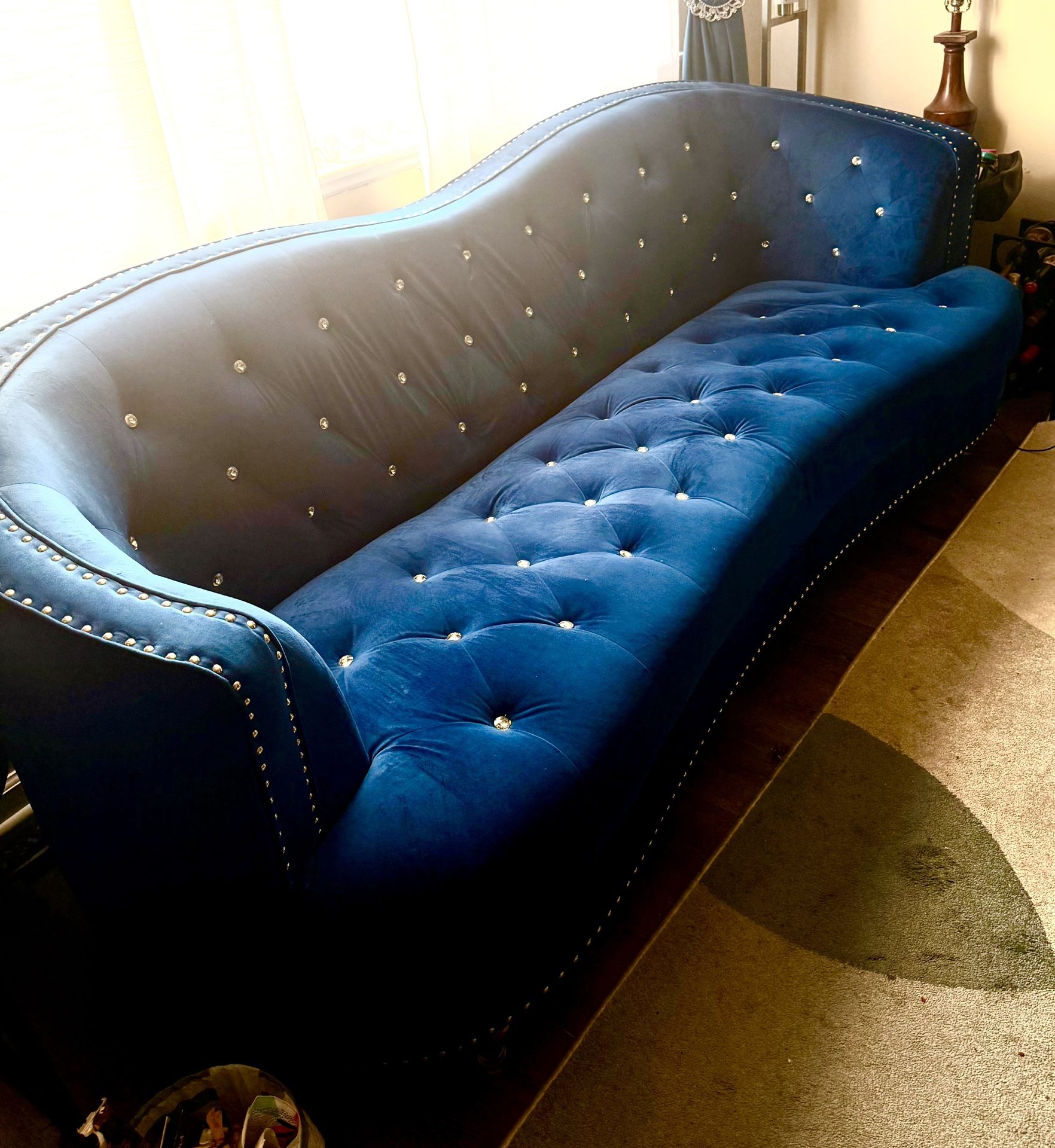 Blue Velvet Studded Sofa And chair