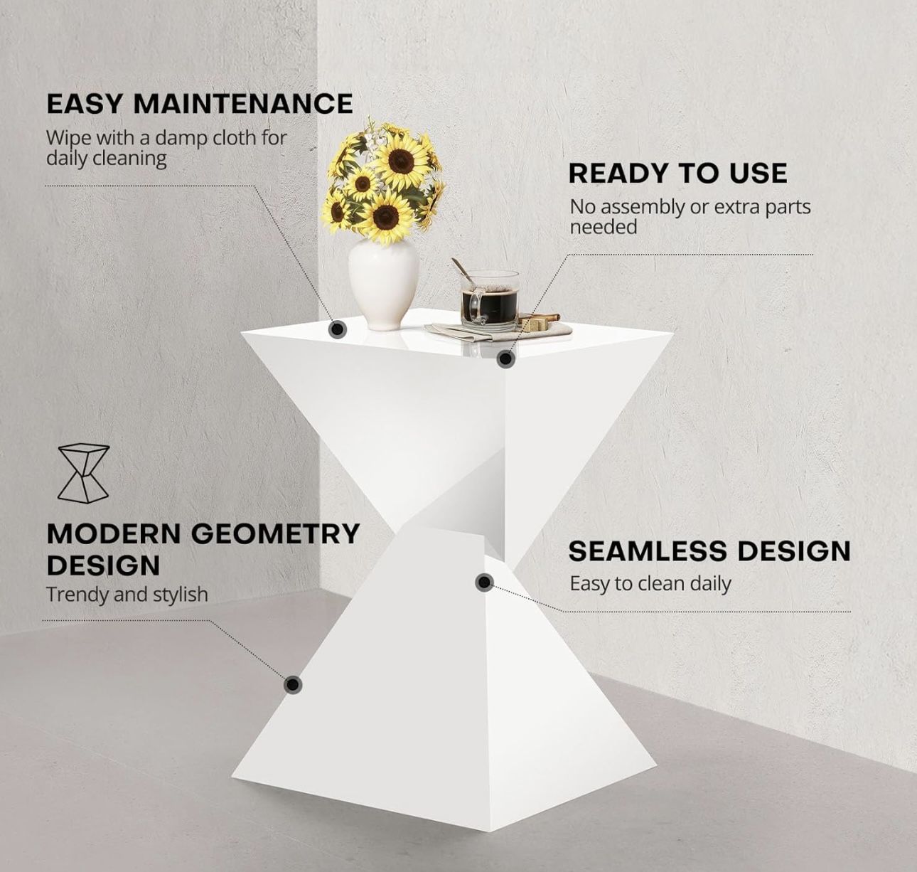 White Acrylic Side Table, yy End Tables for Small Spaces, Modern Acrylic End Tables Living Room Bedroom Nightstand with Irregular, Lightweight Farmhou