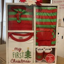 My First Christmas 4 Piece Holiday Set: Hat, Socks, Pants & Bodysuit 0-6 Months