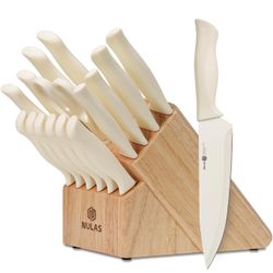 Brand new 17-Piece with Block & Sharpener, Kitchen Knife Set, Dishwasher Safe High Carbon Stainless Steel, Non-Stick Anti-Rust Coating, Beige