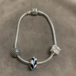 Authentic Silver 925 Pandora With Three Charms Bracelet