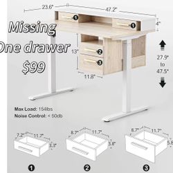 😀 Flexispot Standing Desk with 3 Drawers(not 4 drawer) , 47.2 x 23.6 Inch Whole Piece Height Adjustable Electric Sit Stand Desk, Computer Home Office