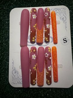 Press-On Nails Floral Glitter Set Size S