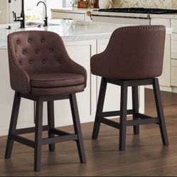 2X brown 26” Swivel Faux Leather Barstools 