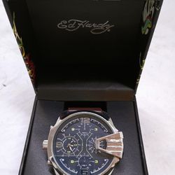 Ed Hardy Black and Silver Chronograph Watch nwt