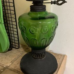 Vintage Green Depression Glass Oil Lamp Bubbles No Chimney Shade