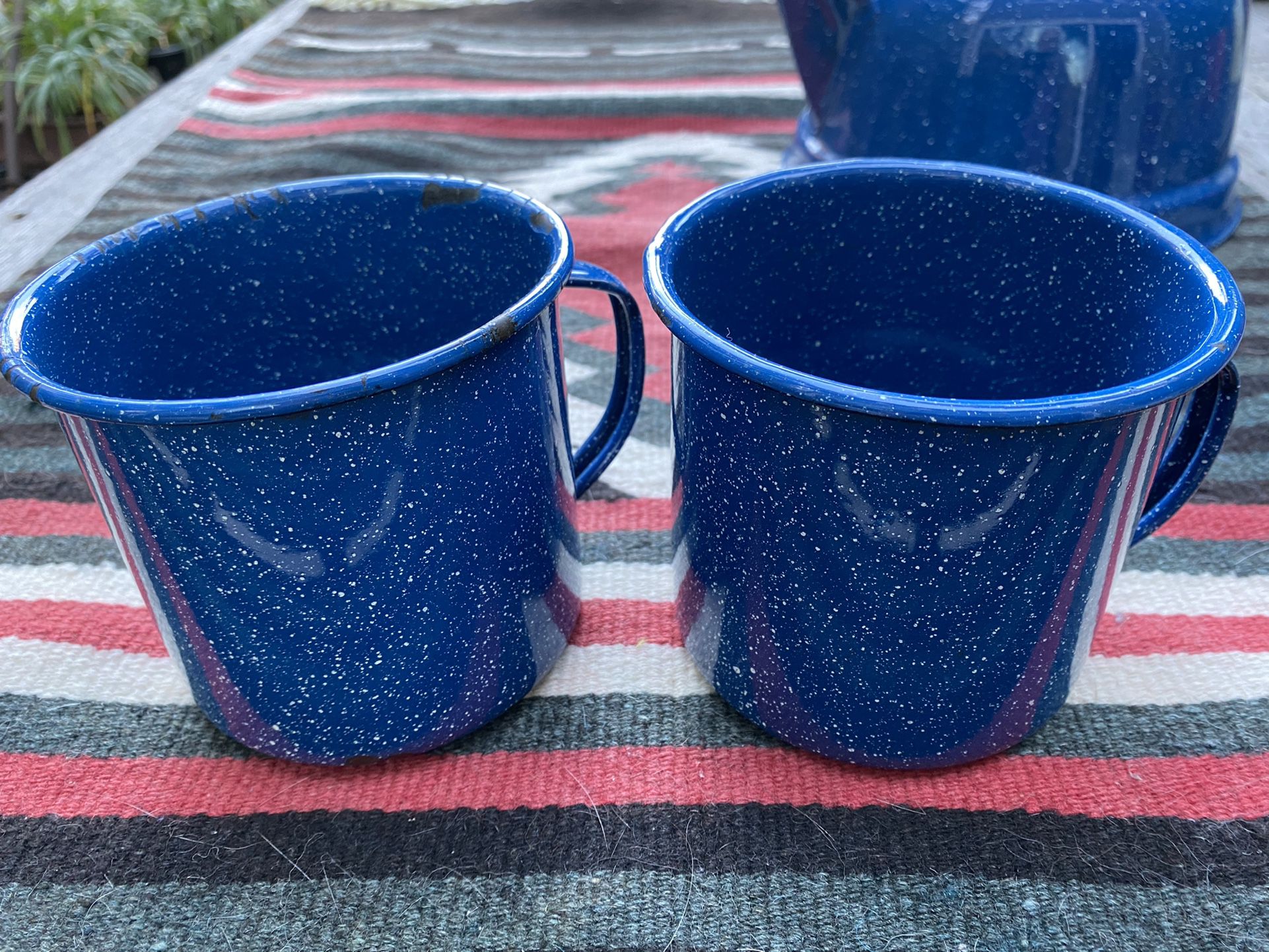 Vintage Blue Speckled Enamelware Camping Cook Out Kitchen Pots Pans Coffee  Pot Lot