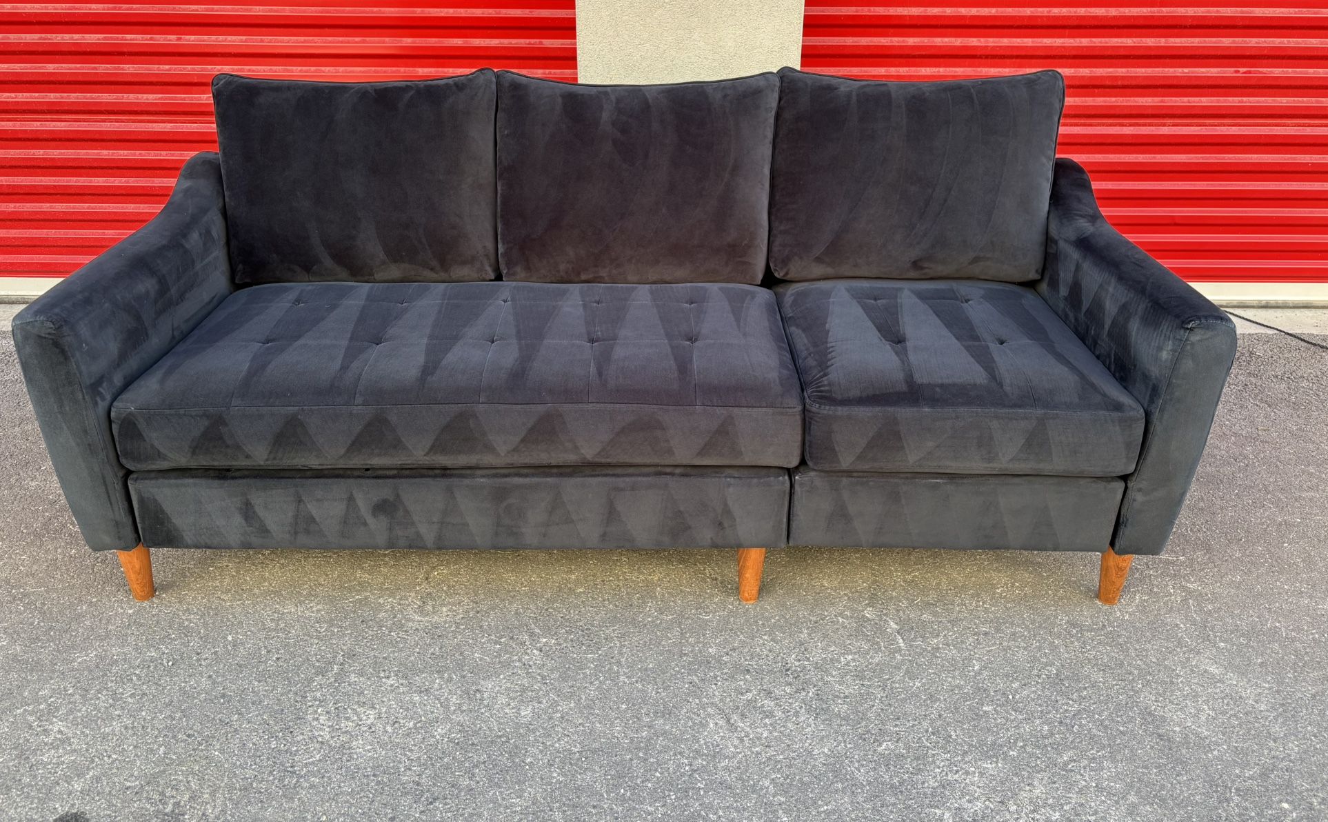 Large Black Velvet Sofa, Couch ( Pick Up Only )