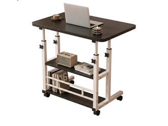 Adjustable Rolling Laptop Desk with Shelves