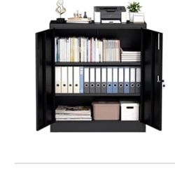 Brand New Metal Storage Cabinet, 35" Garage Storage Cabinet with 2 Adjustable Shelves & Lockable Doors, Black Garage Cabinets for Office, Home, Garage