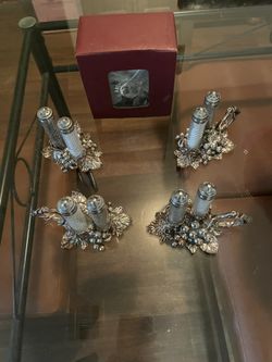Arthur Court Crystal Salt & Pepper Nestled In Metal Grape Vine