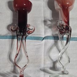 Vintage Krosno Blown Glass Candle Stick Holders