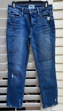 PAIGE Jimmy Jimmy High Rise Slim Crop Blue Medium Wash Distressed Jeans Size 26