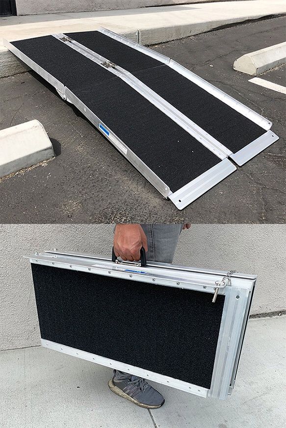 (New in box) $115 Non-Skid 5’ ft Aluminum Portable Wheelchair Scooter Mobility Folding Ramp (60x28”)