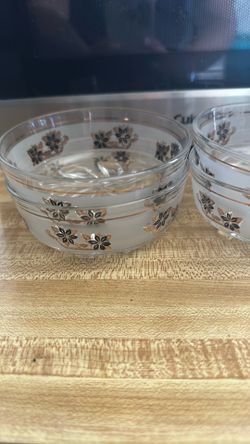 Vintage DeValbor Italy Art Glass Dessert Bowls Set Of 6 Floral Black Gold