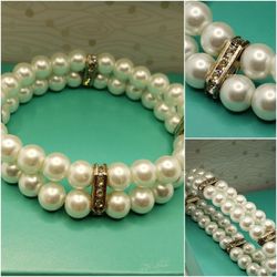 Cultured Pearls Bracelet Cz Diamonds, very Unique and Antique piece. Elegant, classic, Double strands #902
