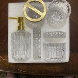 6 Pc Bathroom Crystal Clear Glass Set