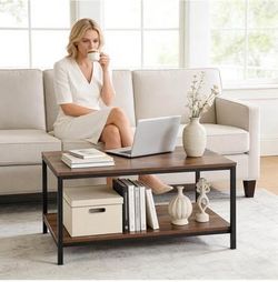 New Industrial Coffee Table with Storage Shelf for Living Room