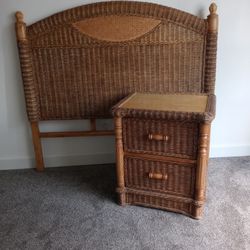 Full Wicker And Wood Headboard And End Table $80