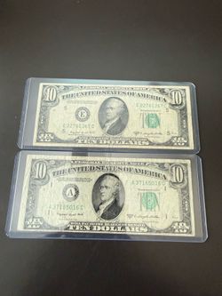 Lot of 2 of the 1950 C $10 Green Seal Federal Reserve Notes ( E,A )