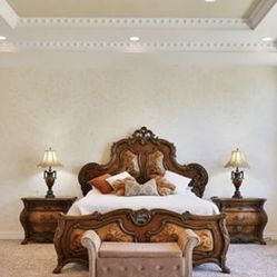 DRESSER WITH MIRROR AND CAL KING BEDROOM SET.