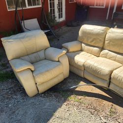 Leather Couch And Matching Recliner 
