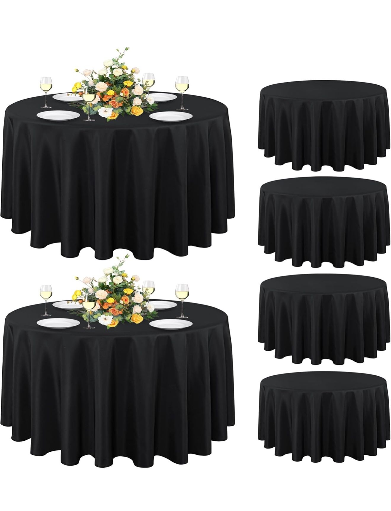 6 Pack Round Tablecloth 90 Inch Black, Stain and Wrinkle Resistant Table Cloth for Dining Table, Buffet Parties Wedding