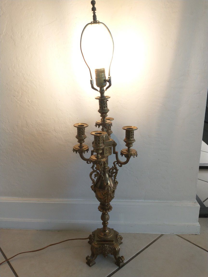 Antique french bronze brass candelabra lamp lion figural 35" tall table lamp