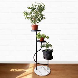 3-Tier Corner Plant Stand Tall Marble Base Plant Pot Tray Display Stand Holder Indoor Outdoor Metal Flower Rack Ladder Shelf for Home Office Garden Pa