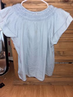 Light Blue Smocked Neckline Short Sleeve Top