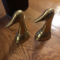 Vintage Duck Head Bookends Solid Brass Pair Korea Heavy