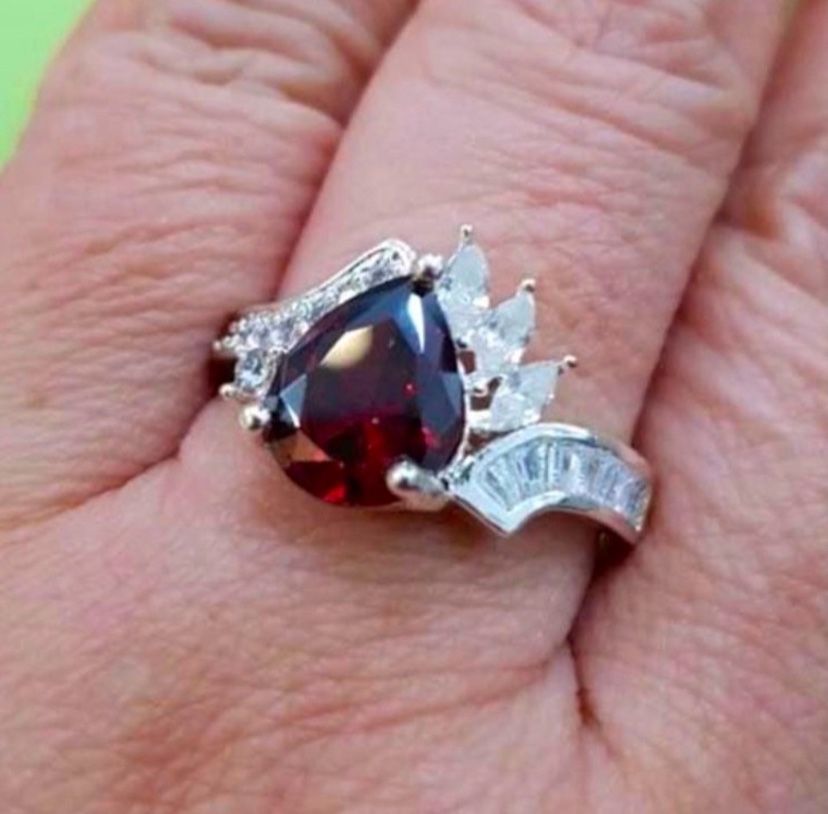 Garnet Ring 925 Sz 6,7,8