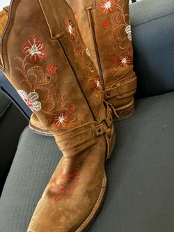 Floral Embroidered Cowboy Boots with Harness