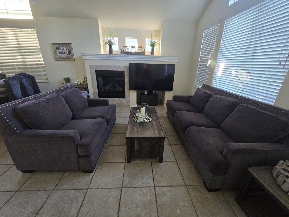 Living Room Set - Gray Sofa And Love Seat With Table