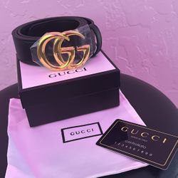 Black GUCCI Belt (Gold Buckle)