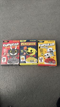 Cuphead and pac- man cereal