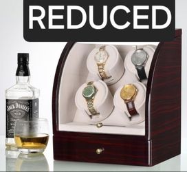 NEW! RETAIL $250 Watch Winder For 4 Watches + 3 Storage, Qiuet MABUCHI Motors, LCD Display & Control Screen (Brown01)