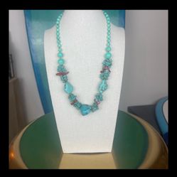 Turquoise + Red Multi-Stone Chunky Statement Necklace