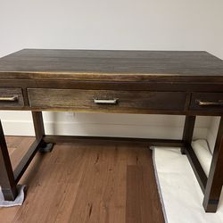 Dark Brown Solid Wood Desk And Filing Cabinet