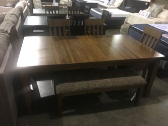 6Pc Dining Table Set With Bench & Extensión Leaf Sale