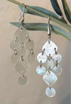 Vintage Sterling Silver Acrylic Mother of Pearl Dangle Earrings