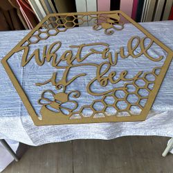 What Will It Bee 3’ Wood Laser Cut Sign 
