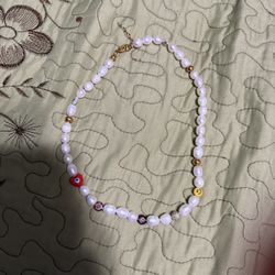 MEN'S SMILEY FACE PEARL NECKLACE WITH ASSORTED BEADS