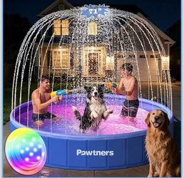 Brand New 71" Foldable Dog Pool with Sprinkler & RGB LED Light