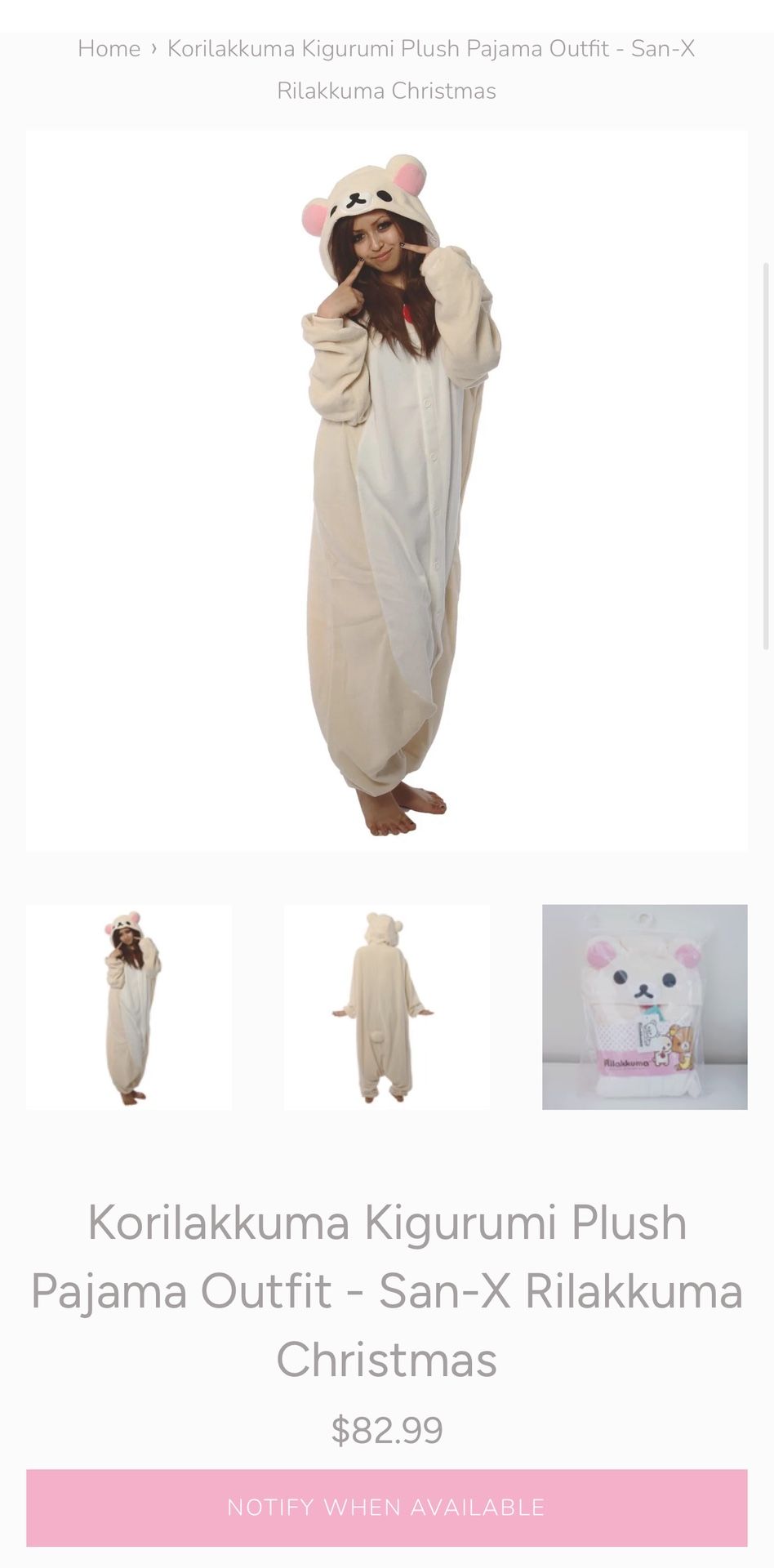 Korilakkuma Kigurumi Plush Pajama Outfit