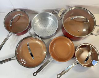 BulbHead Red Copper 10 PC Copper-Infused Ceramic Non-Stick Cookware Set