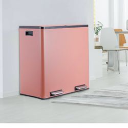  16 GallonStainless Steel Trash Can, 60L Dual Compartment, Metal Kitchen Step Recycle Bin, Metal Double Dustbin, in-Home Garbage Rubbish Can W/Removab