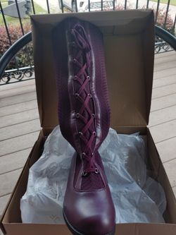 Knee length Maroon Combat boot